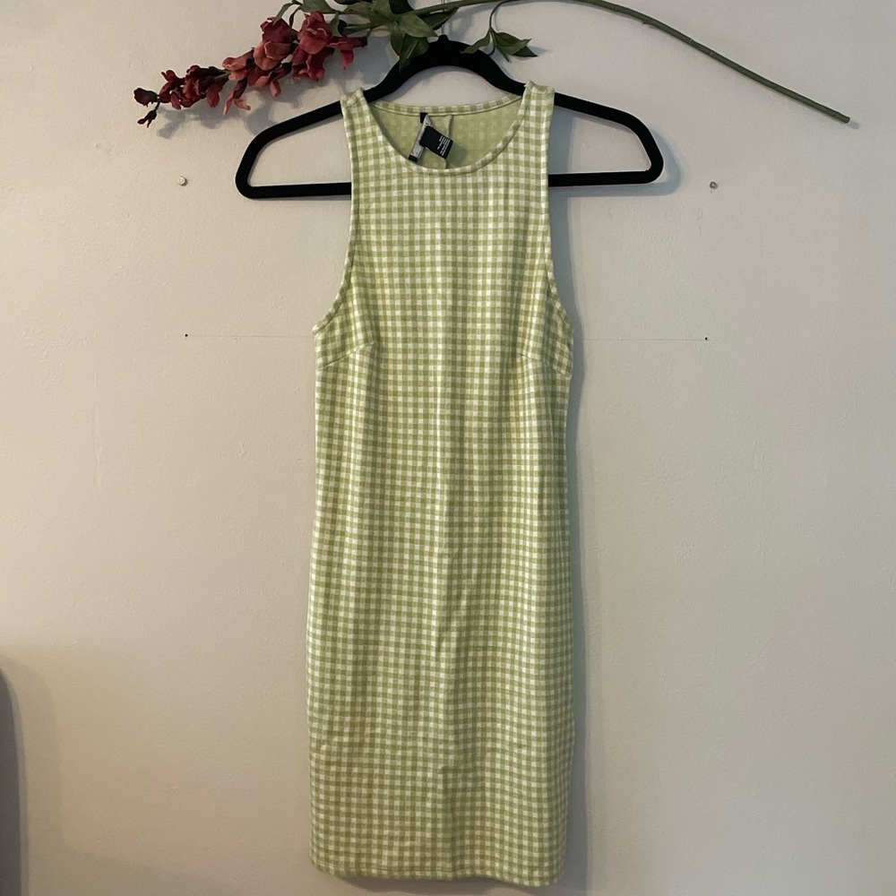 NWT Forever 21 Racerback Green Gingham Print Dress Size S
